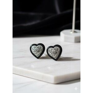 Vtg Silver‎ Heart Stud Earrings w Post Oversized NWOT Coquette Whimsigoth